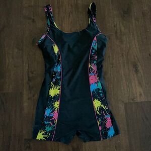 Swimsuit Black One Piece with Colorful Accents Size Small by Ocean Blues